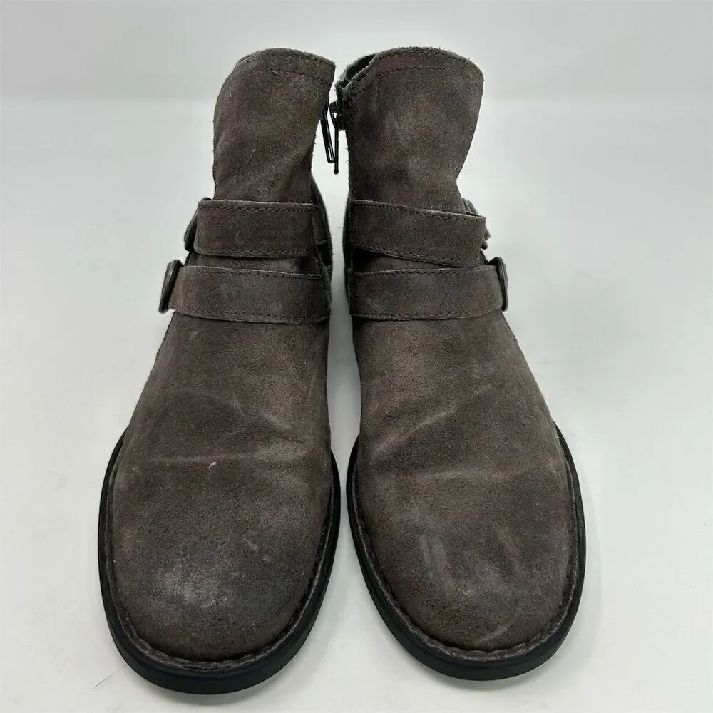 Born Women's Light Taupe Gray Leather Ankle Booties Double Buckle Strap Size 9M